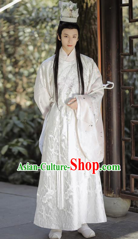 China Ming Dynasty Historical Garment Costumes Ancient Crown Prince White Hanfu Clothing