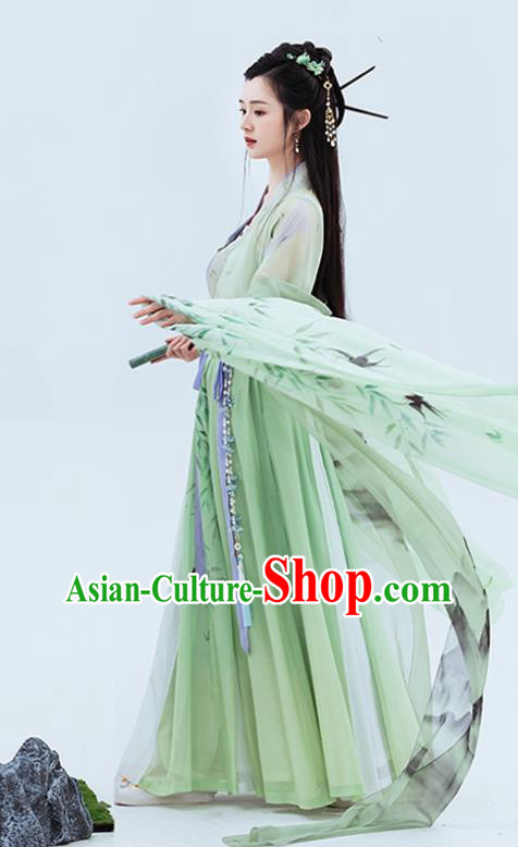 China Ancient Fairy Green Hanfu Dress Clothing Traditional Jin Dynasty Princess Historical Garment Costumes
