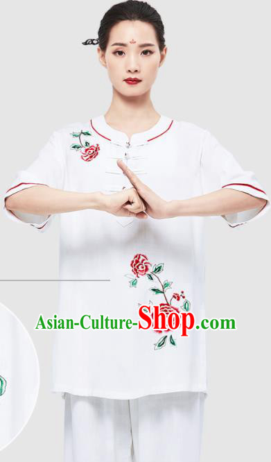 Chinese Kung Fu Painting Rose White Uniforms Wushu Competition Garment Costumes Martial Arts Clothing Tai Chi Clothing