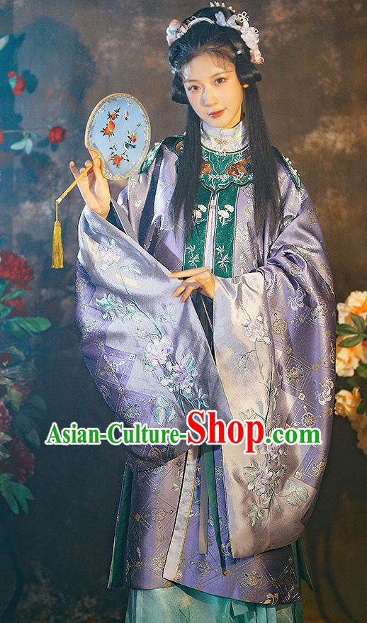 China Traditional Ming Dynasty Imperial Consort Historical Garment Costumes Ancient Royal Princess Purple Hanfu Dress Clothing Complete Set