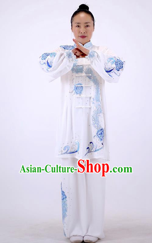 China Wushu Group Competition Clothing Martial Arts Embroidered White Outfits Kung Fu Performance Costumes Tai Chi Uniforms