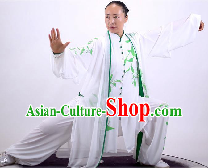 China Wushu Clothing Martial Arts Group Competition Outfits Kung Fu Costumes Tai Chi Performance Printing White Uniforms