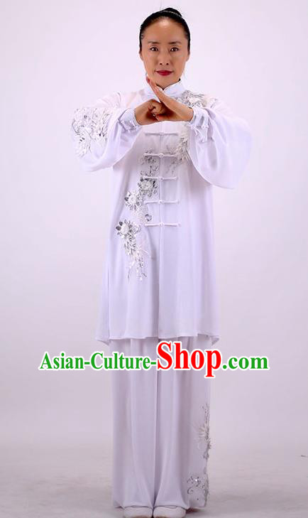 China Martial Arts Group Outfits Kung Fu Embroidered Costumes Tai Chi Performance White Uniforms Wushu Competition Clothing