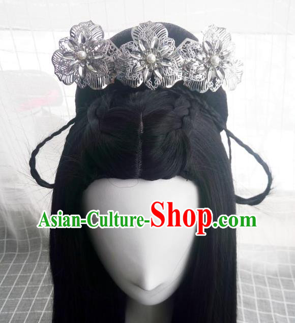 China Ancient Princess Wigs Traditional Drama City of Desperate Love Ye Xihe Hanfu Chignon Hairpieces Cosplay Swordswoman Wig Sheath