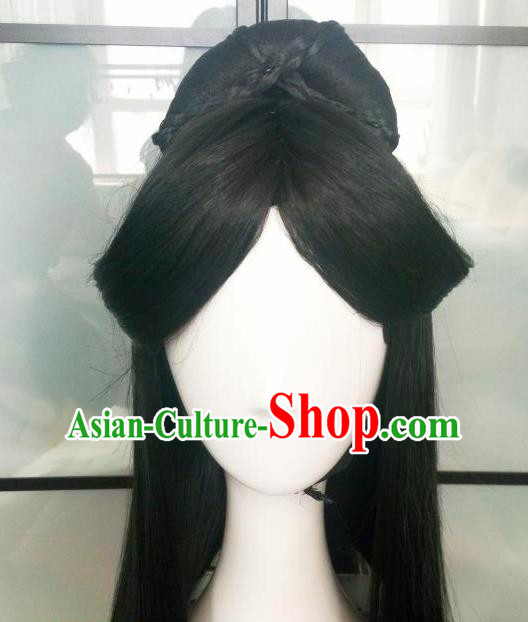 China Ancient Princess Black Wigs Traditional Drama City of Desperate Love Ye Zhen Hanfu Chignon Hairpieces Cosplay Goddess Wig Sheath