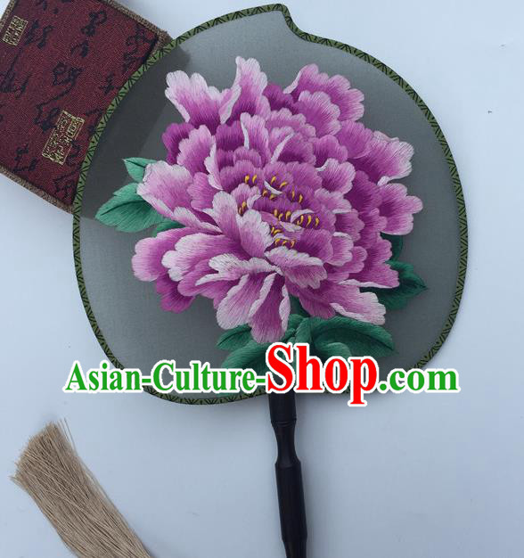 China Suzhou Embroidery Peony Double Side Fan Handmade Peach Shape Fan Traditional Cheongsam Palace Fan Classical Dance Silk Fans