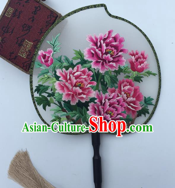 China Traditional Cheongsam Palace Fan Classical Dance Silk Fans Suzhou Embroidery Peony Double Side Fan Handmade Peach Shape Fan
