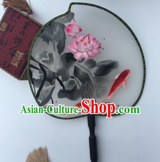 China Suzhou Embroidery Lotus Fan Handmade Peach Shape Palace Fan Traditional Cheongsam Dance Fan Classical Double Side Silk Fans