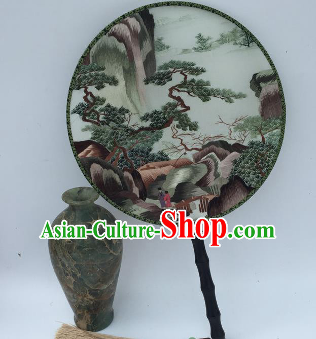 China Embroidery Pine Palace Fan Handmade Round Fan Traditional Craft Fans Vintage Silk Fan