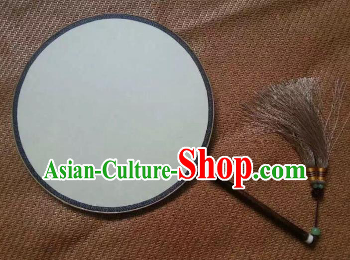 China Handmade White Silk Palace Fan Ancient Court Round Fan Traditional Suzhou Fan Vintage Dance Circular Fan