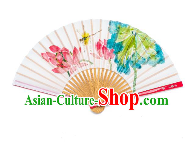 Handmade Chinese Bamboo Fan Female Paper Accordion Craft Fans Colorful Painting Lotus Folding Fan