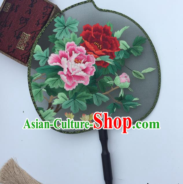 China Traditional Palace Fan Classical Cheongsam Dance Fans Suzhou Embroidery Peony Silk Fan Handmade Peach Shape Fan
