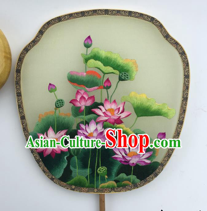 China Ancient Court Fan Traditional Hanfu Silk Fan Vintage Fans Handmade Double Sided Embroidered Lotus Palace Fan
