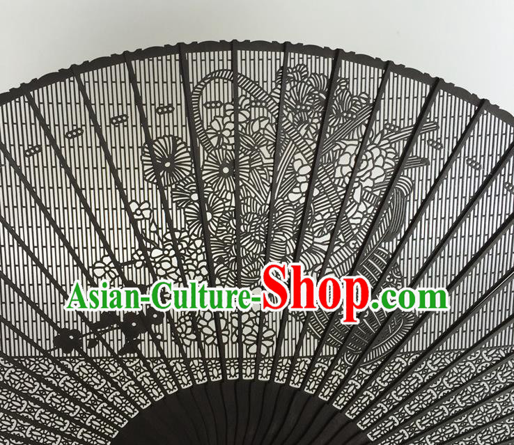 Handmade Chinese Black Rosewood Fan Ebony Folding Fan Carving Craft Accordion