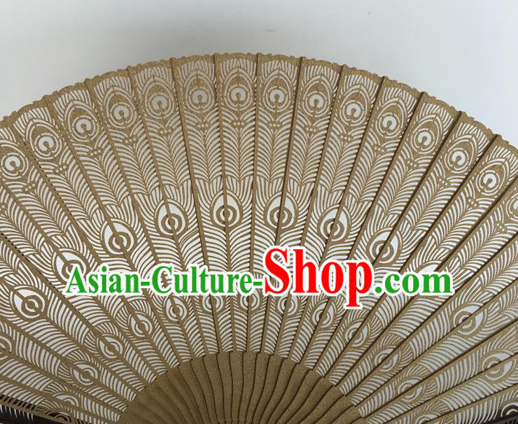 Handmade Chinese Sandalwood Fan Folding Fan Carving Peacock Feather Craft Accordion