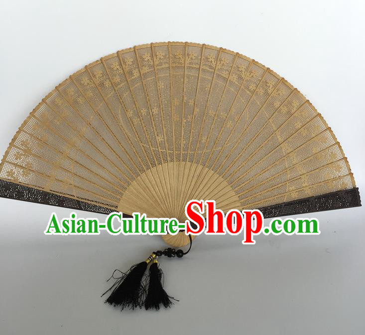 Handmade Chinese Ancient Swordsman Fan Carving Accordion Craft Fans Sandalwood Folding Fan