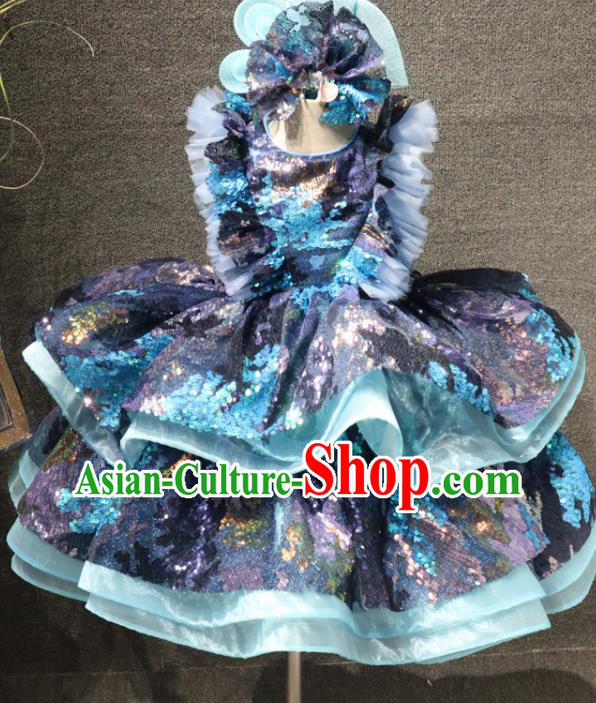 Top Catwalks Princess Purple Sequins Dress Christmas Performance Formal Evening Wear Children Day Clothing Girl Stage Show Garment