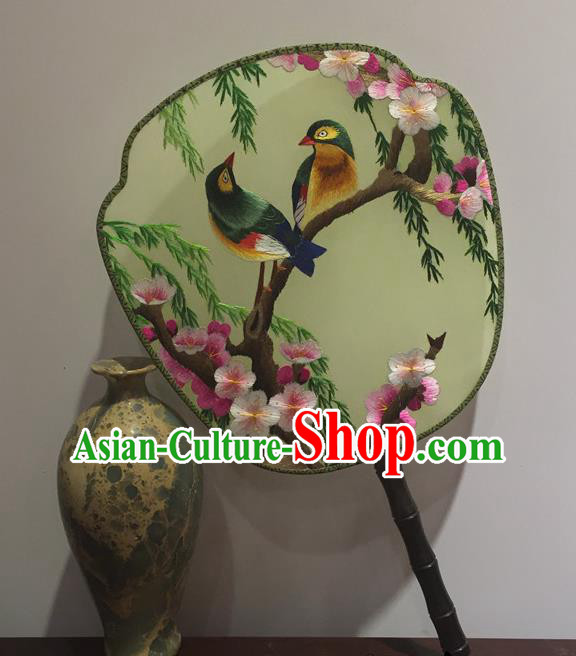 China Traditional Court Dance Fan Vintage Embroidery Plum Birds Fan Handmade Suzhou Double Sided Palace Fan Ancient Fans