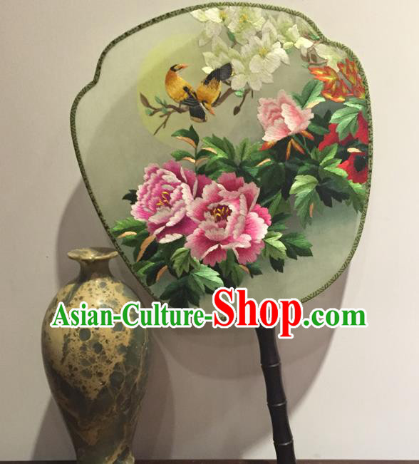 China Ancient Fans Traditional Court Dance Fan Vintage Embroidery Peony Fan Handmade Suzhou Double Sided Palace Fan