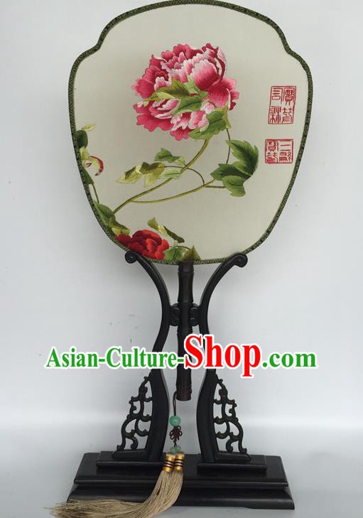 China Traditional Court Dance Fan Vintage Silk Fan Handmade Suzhou Embroidery Peony Palace Fan Ancient Hanfu Fans