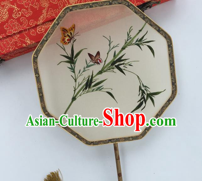 China Ancient Hanfu Octagon Fans Traditional Cultural Dance Silk Fan Vintage Palace Fan Handmade Suzhou Embroidery Bamboo Fan