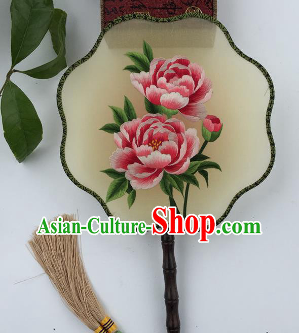 China Traditional Cultural Dance Fan Vintage Silk Fans Handmade Double Sided Embroidered Fan Suzhou Embroidery Red Peony Fan