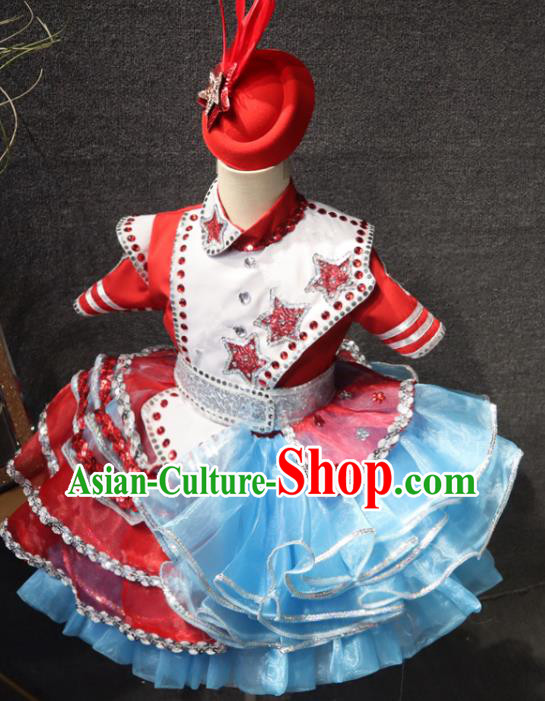 Top Girl Catwalks Bubble Dress Christmas Formal Evening Wear Children Princess Stage Show Clothing Chorus Performance Garment