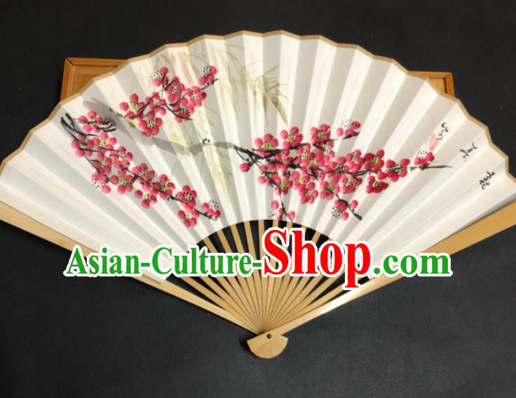 Handmade Chinese Xuan Paper Accordion Craft Fans Ink Painting Plum Blossom Folding Fan Ancient Swordsman Fan