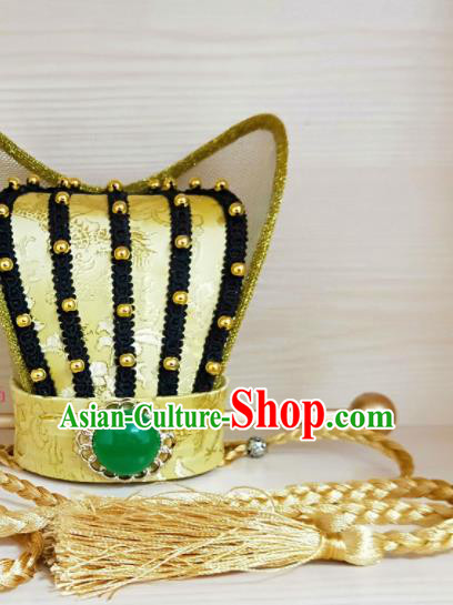 Handmade Chinese Han Dynasty Official Hair Crown Ancient Minister Headwear Drama Traditional Hanfu Golden Hat