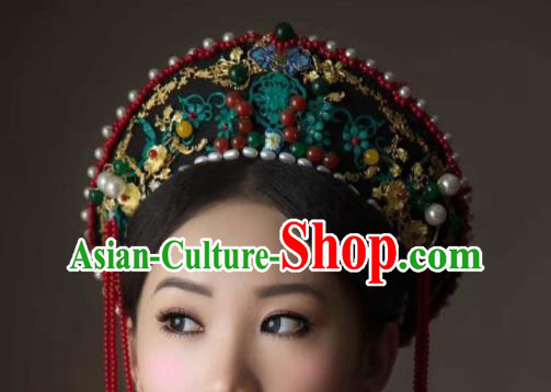 China Ancient Empress Hair Crown Traditional Drama Court Hair Accessories Qing Dynasty Imperial Consort Hat Headdress
