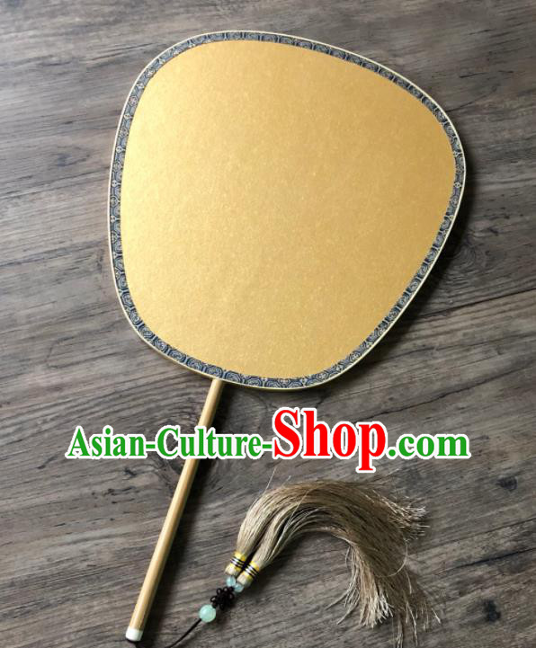 China Vintage Yellow Palace Fan Handmade Paper Fan Ancient Princess Fans Traditional Hanfu Dance Fan