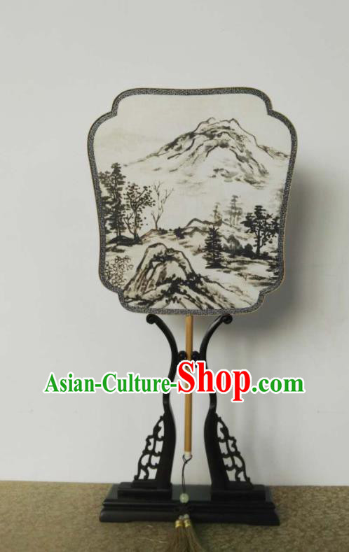 China Vintage Suzhou Palace Fan Handmade Ink Painting Landscape Silk Fan Ancient Princess Fans Traditional Hanfu Fan