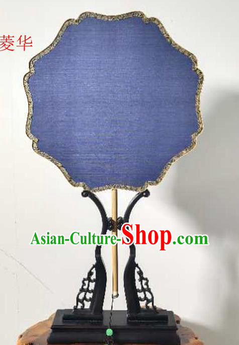 China Handmade Blue Palace Fan Ancient Hanfu Fans Traditional Cultural Dance Fan Vintage Suzhou Silk Fan