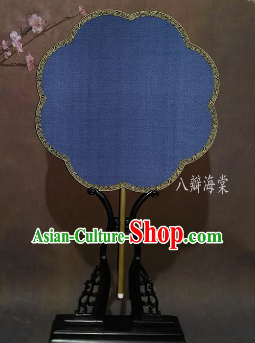 China Ancient Princess Begonia Shaped Fan Traditional Ming Dynasty Court Fan Vintage Suzhou Blue Silk Fan Handmade Palace Fan