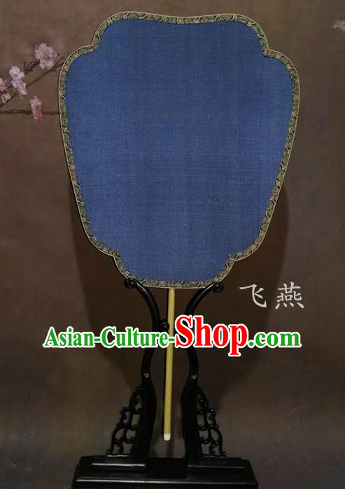China Handmade Palace Fan Ancient Princess Fan Traditional Ming Dynasty Court Fan Vintage Suzhou Blue Silk Fan