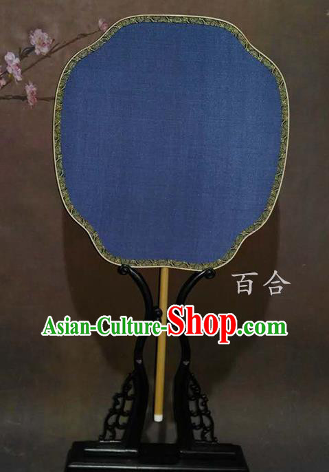 China Traditional Hanfu Fan Vintage Blue Silk Fan Handmade Suzhou Palace Fan Ancient Court Fan