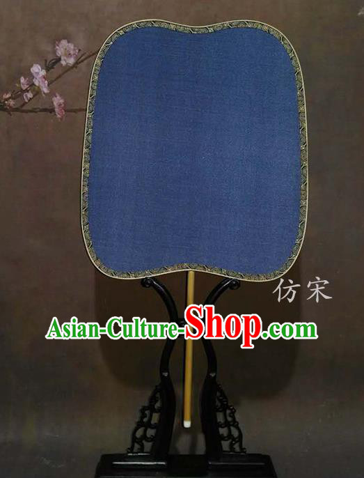 China Vintage Song Dynasty Court Fan Handmade Blue Silk Palace Fan Ancient Princess Fan Traditional Suzhou Fan