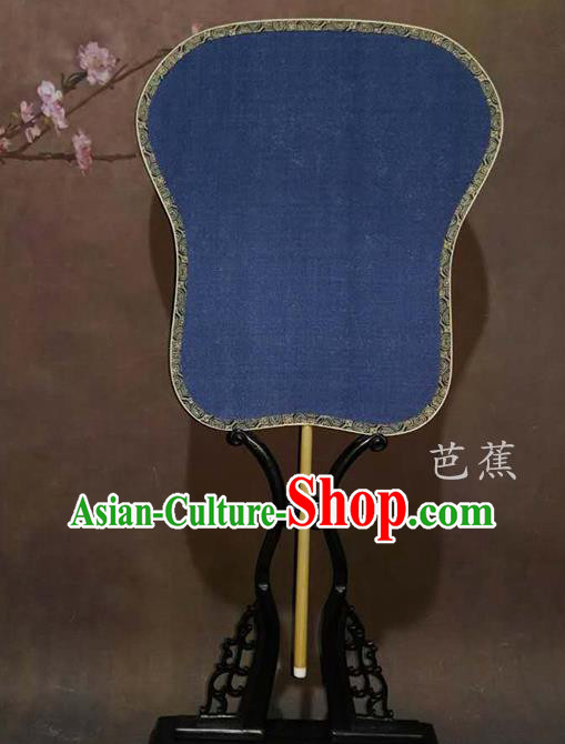 China Ancient Princess Palm Leaf Fan Traditional Suzhou Fan Vintage Song Dynasty Court Fan Handmade Blue Silk Palace Fan