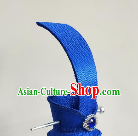 Handmade Chinese Qin Dynasty Official Blue Hair Crown Ancient Young Childe Headwear Drama Traditional Hanfu Hairpin Headwear