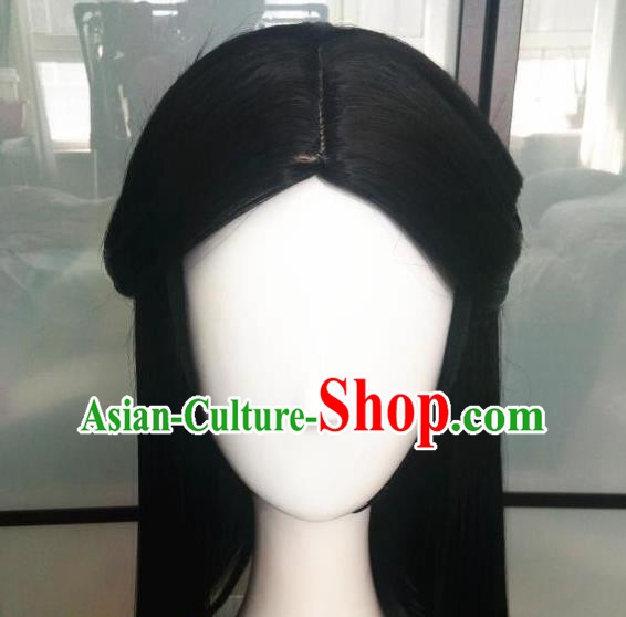 China Ancient Fairy Queen Wigs Traditional Drama Eternal Love Bai Qian Hanfu Chignon Hairpieces Cosplay Goddess Black Wig Sheath