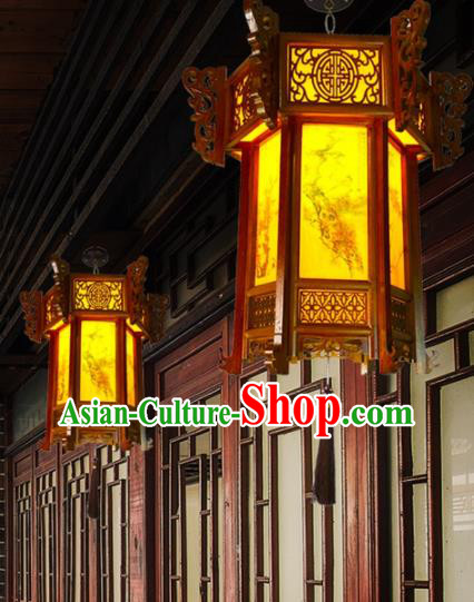 China Wood Carving Lamp Traditional Festival Hanging Lantern Classical Lanterns Handmade Hexagon Palace Lantern
