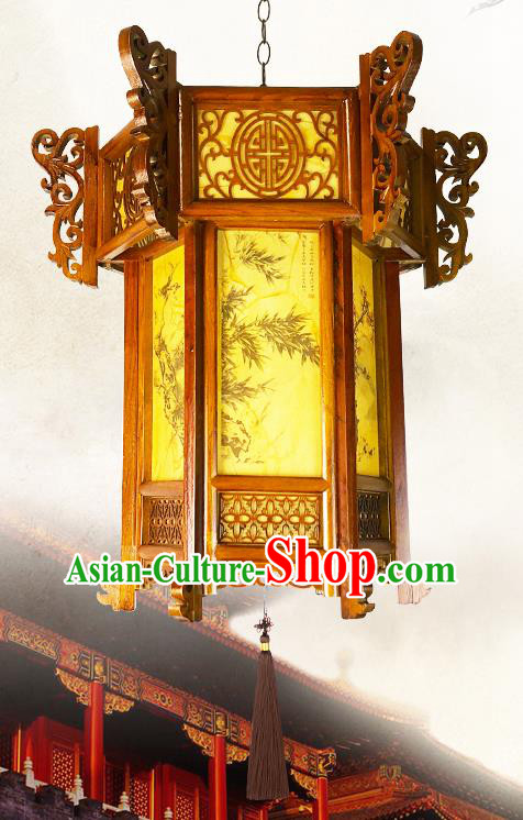 China Wood Carving Lamp Traditional Festival Hanging Lantern Classical Lanterns Handmade Hexagon Palace Lantern