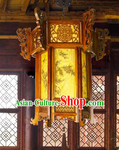China Wood Carving Lamp Traditional Festival Hanging Lantern Classical Lanterns Handmade Hexagon Palace Lantern