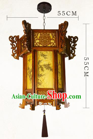 China Wood Carving Lamp Traditional Festival Hanging Lantern Classical Lanterns Handmade Hexagon Palace Lantern