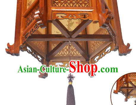 China Wood Carving Lamp Traditional Festival Hanging Lantern Classical Lanterns Handmade Hexagon Palace Lantern