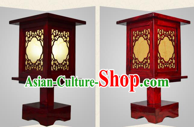 Handmade Chinese Parchment Desk Lamp Wood Carving Lantern Classical Table Lanterns