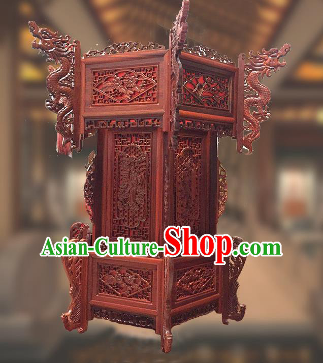 China Classical Wood Carving Dragon Head Lanterns Handmade Palace Lantern Traditional Court Light Lamp Drama Hanging Lantern