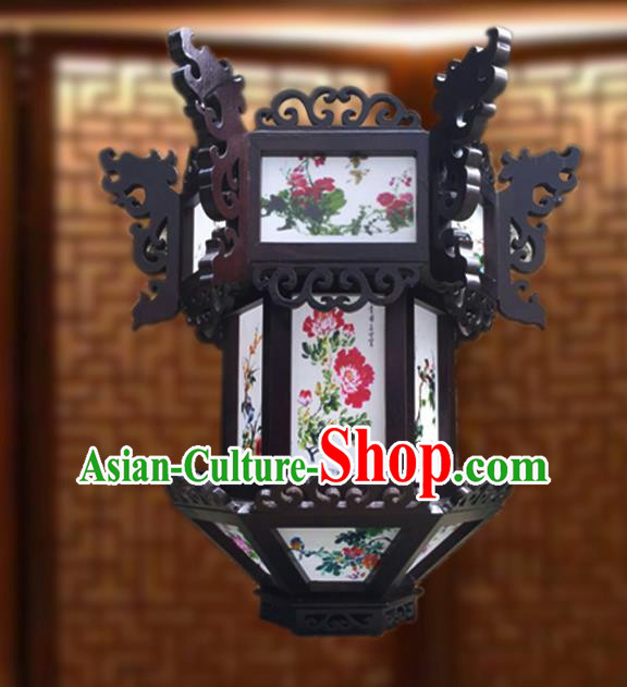 China Vintage Palace Lantern Traditional Light Lamp Handmade Wood Hanging Lantern Classical Hexagon Lanterns