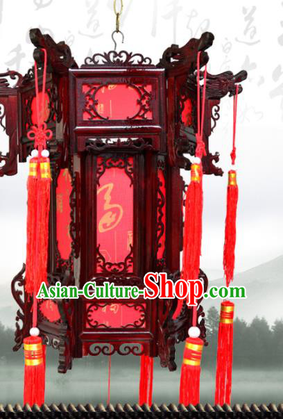 China Classical Lanterns Handmade Hexagon Palace Lantern Wood Lamp Traditional Red Hanging Lantern
