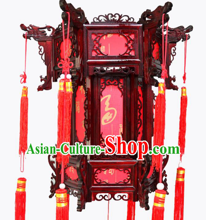 China Classical Lanterns Handmade Hexagon Palace Lantern Wood Lamp Traditional Red Hanging Lantern